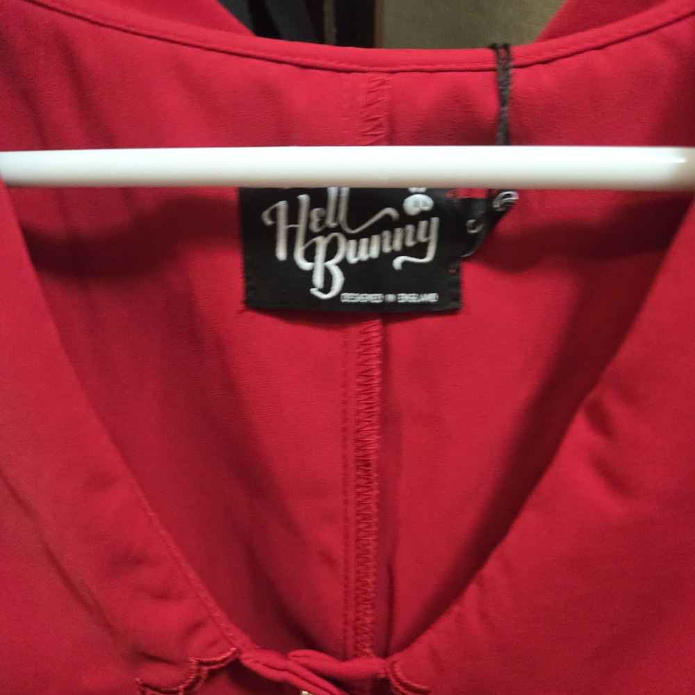 Hell Bunny Cherry Red Scalloped Blouse - Picture 5 of 6